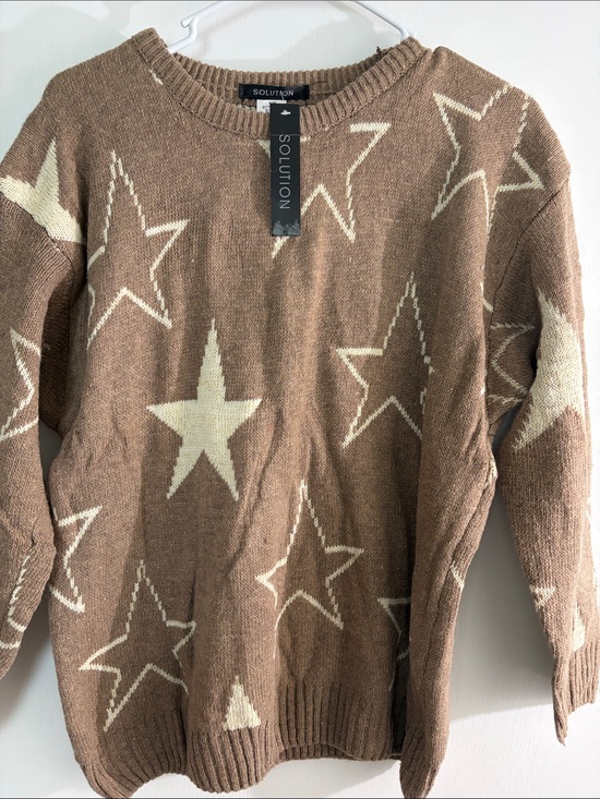 Sweaters - Brown Star Pattern Crewneck Sweater